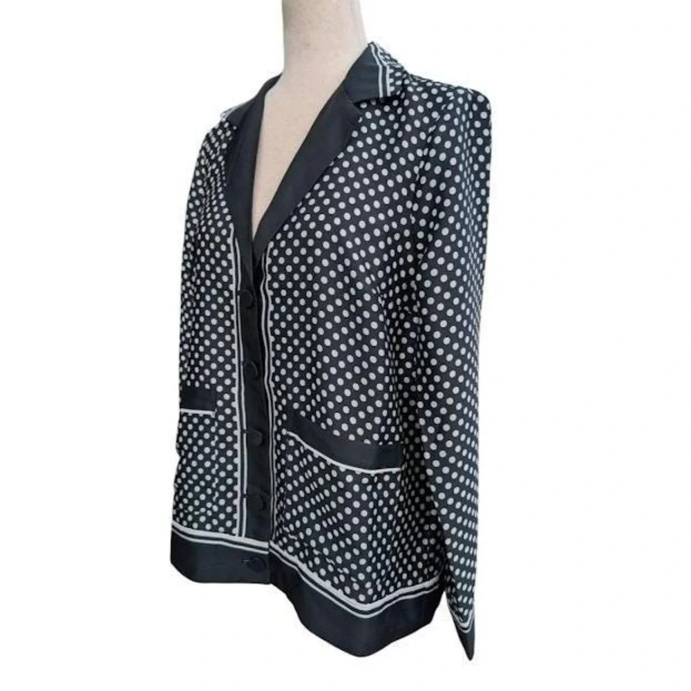 J. Crew Marie Marot Black White Polka‎ Dot Pajama Top Blouse Button Up S